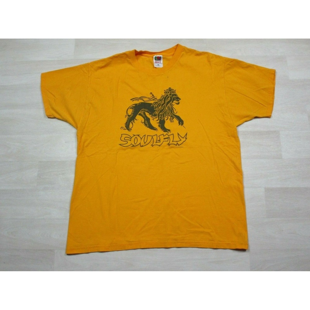 Vintage Soulfly Band Lion of Judah Concert Tour T-Shirt‎ Men's (XL) Yellow 2000